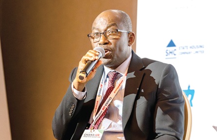Kwame Ntow Amoah (inset), Chief Executive Officer, Ghana National Petroleum Corporation, speaking at the summitKwame Ntow Amoah (inset), Chief Executive Officer, Ghana National Petroleum Corporation, speaking at the summit