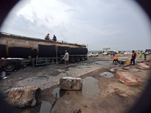 One dead, three injured as fuel tanker and tipper truck collide on Accra–Tema Motorway