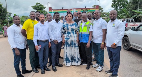 Dr Grace Ayensu-Danquah (arrowed), Deputy Minister of Health, with some border security and port health officials after the tour