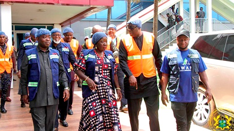 Elizabeth Ofosu-Adjare (2nd from right), Minister of Trade, Agribusiness and Industry, together with her colleagues during the guided tour at Kasapreko