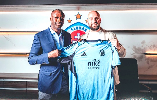 Yaya Toure (left) appointed new manager of the Slovakian side
