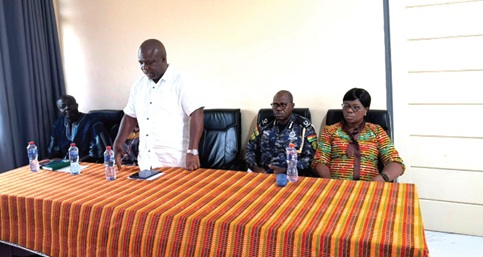 James Gunu (standing), the Volta Regional Minister, addressing stakeholders during an engagement between the ECG and the leadership of the concerned citizens of Sogakope