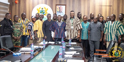 Emmanuel Armah-Kofi Buah (arrowed), Minister of Lands and Natural Resources, with members of the Public Lands Protection Task Force after the inauguration
