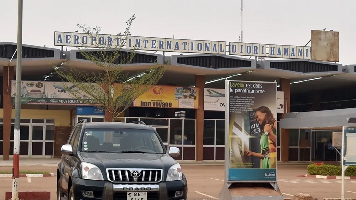The sound of gunfire came from Niamey's airport, which was attacked in January (file photo)