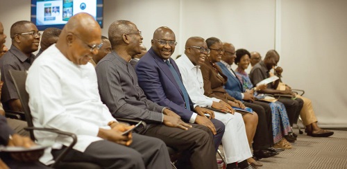 Dr Mahamudu Bawumia (3rd from left), former Vice-President, with the authors and guests at the launch