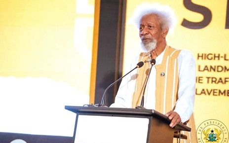 Professor Wole Soyinka, Nobel Laureate and Playwright, speaking at the Next Steps Consultative Summit in Accra