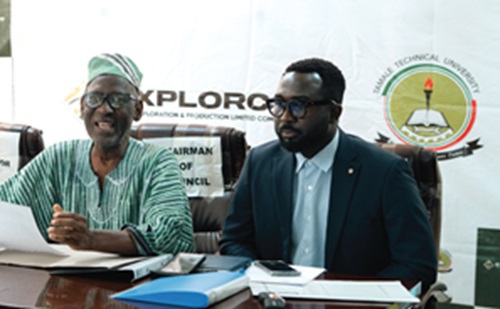 Prof. Bashiru Imoro Ibn Saeed (left), Vice-Chancellor of TaTU, and Alex Offei  Lartey, Head of Corporate Affairs of GNPC Explorco, after the signing ceremony