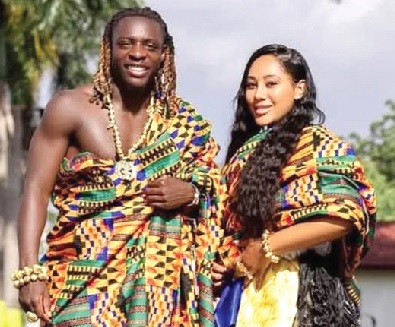 Jeremy Doku and his wife, Shireen Raymond, who is due to give birth to their first child in July