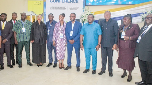 Dr Abdul-Rashid Pelpuo (3rd from right), Minister of Labour, Jobs and Employment, with Samuel Nartey George (4th from right), Minister of Communication, Digital Technology and Innovations, and Joseph Appiah Boateng (4th from left), MP for Afram Plains South Constituency, some dignitaries and other invited guests. Picture: ERNEST KODZI