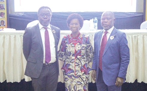 Prof. Samuel A. Debrah (right), President of the Ghana College of Physicians and Surgeons, with Emerita Prof. Isabella Akyinbab Quakyi (middle), FGA President of the Academy, and Prof. George Obeng-Adjei (left), FGA Honorary Secretary of the GAAS, after the event. Picture: CALEB VANDERPUYE 