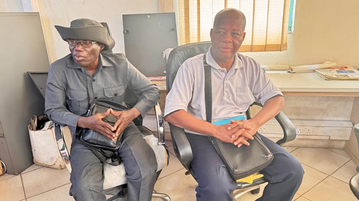 Mr Justice Kojo Tsekpo (right), leader and spokesperson for the Concerned Citizens of Maamobi No. 2 Market, with Mr Emmanuel, during an interview with  Graphic Online