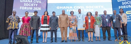 President John Dramani Mahama (6th from left) with other dignitaries  at the Ghana Civil Society Forum 2026