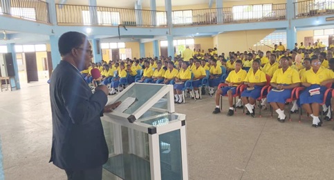 Rev. Steve Mensah, National Director, IPCA, speaking to the students at the event