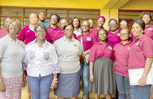 Love Amponsah (left), Regional Guidance and Counseling Coordinator, Millicent Ofori-Atta (2nd from left), Municipal Guidance and Counseling Coordinator, and other counsellors after the engagement