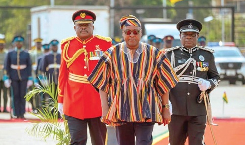 President John Mahama (middle) with Christian Tetteh Yohuno (right), Inspector General of Police, and Lieutenant General William Agyapong, Chief of Defence Staff President John Mahama (middle) with Christian Tetteh Yohuno (right), Inspector General of Police, and Lieutenant General William Agyapong, Chief of Defence Staff