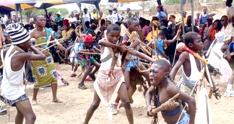 Some of the school pupils performing the war dance Some of the school pupils performing the war dance