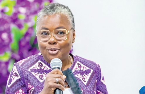 Emelia Arthur (inset), Minister of Fisheries and Aquaculture Development, addressing participants in the breakfast meeting