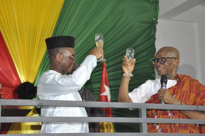 Captain George Nfojoh (right) and Afo Saliou, Secretary-General of the Togolese Ministry of Foreign Affairs toasting to the event