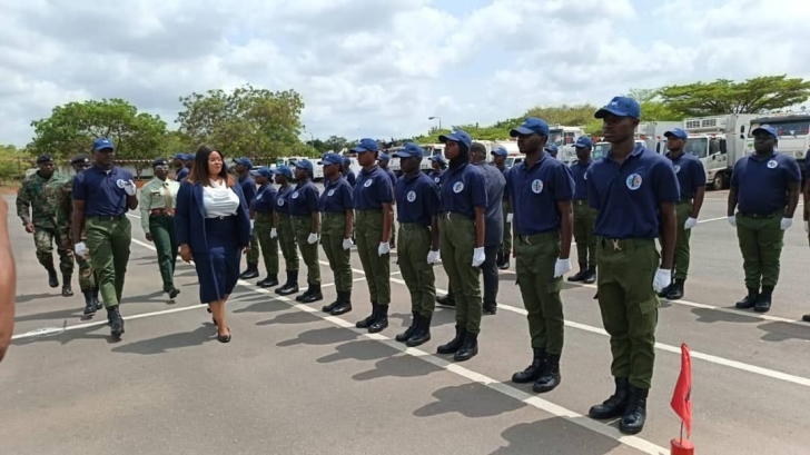 Ms Ruth Dela Seddoh, Director General National Service Authority inspecting the parade mounted by the national service personnel