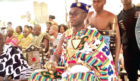Nana Asiwobour Osei Bonsu III, Omanhene of Bechem, sitting in state after his installation