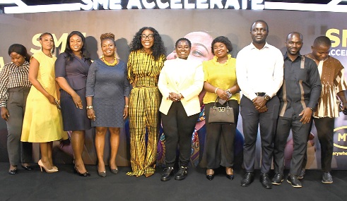 Angela Mensah-Poku, the Chief Enterprise Officer of MTN Ghana and some SME partners at the SME Accelerate launch Angela Mensah-Poku, the Chief Enterprise Officer of MTN Ghana and some SME partners at the SME Accelerate launch