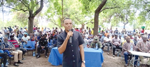 Stephen Aeke Akurugo, DCE for Kassena-Nankana, addressing the community during the inauguration of the market Stephen Aeke Akurugo, DCE for Kassena-Nankana, addressing the community during the inauguration of the market