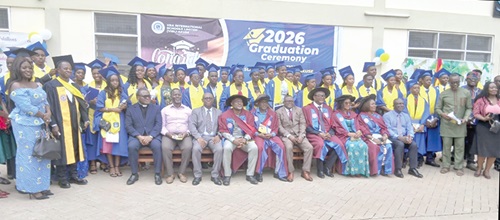 The graduating class and dignitaries at the event.