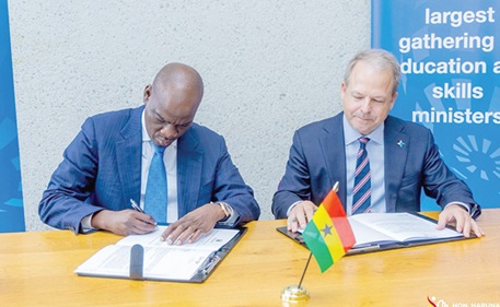 Haruna Iddrisu (left), Minister of Education, signing the MoU with  Kelvin Kells, Global Managing Director of Google