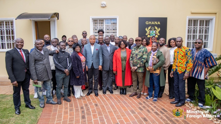 Samuel Okudzeto Ablakwa (middle), Minister of Foreign Affairs, with Ghanaians volunteering to be evacuated from South Africa during his recent visit to South Africa
