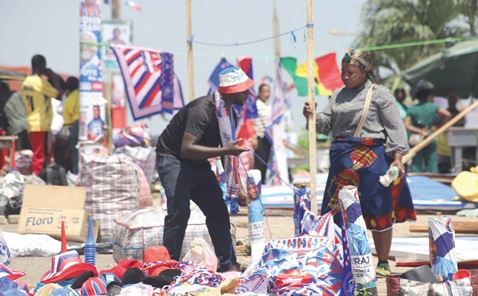 Traders have mounted paraphernalia  of the NPP at the stadium enclave