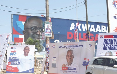 Giants bill boards of candidates are shrouded on the road leading to the Baba Yara Stadium in Kumasi