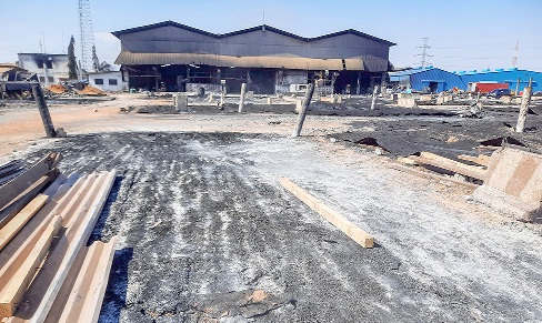 The scene at the Duraplast Company following the fire outbreak The scene at the Duraplast Company following the fire outbreak