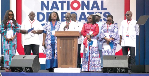 Frank Davies (middle), Chairman of the NPP Constitutional and Legal Affairs Committee, speaking at the conference. Those with him are some members of the committee