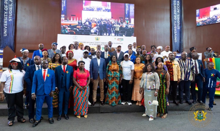 Prof. Naana Jane Opoku-Agyemang (arrowed), Vice-President, and Haruna Iddrisu, Education Minister, with dignitaries and award winners