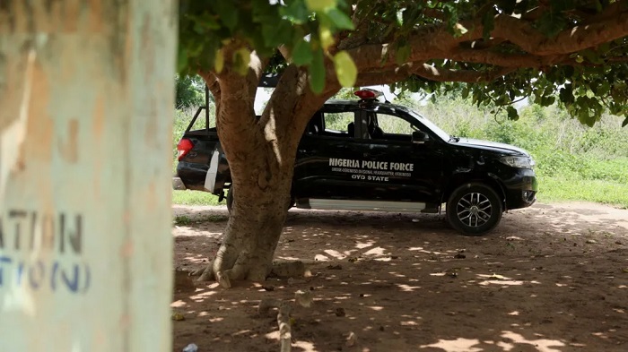 Nigerian police, pictured at the site of a previous abduction in June, said they rescued the young people