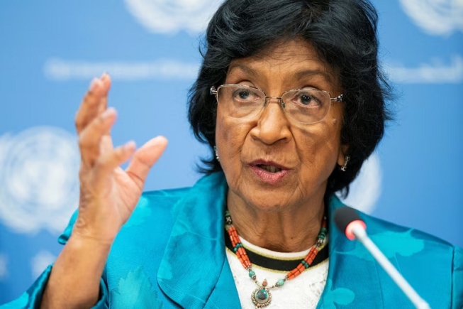 Member of the United Nations Independent International Commission of Inquiry on the Occupied Palestinian Territory, including East Jerusalem, and in Israel, Navanethem Pillay speaks during a press briefing at the United Nations headquarters in New York, U.S., October 27, 2022. REUTERS/Eduardo Munoz/ File Photo