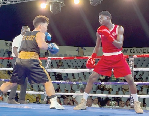 Ghana's Amadu Mohammed (right) in action against Tyler Luce in a 60kg clash