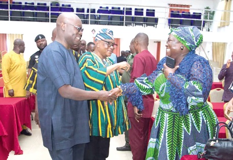 Dr Cassiel Ato Forson (left) interacting with some participants after his engagement with MMDCEs in Tamale  