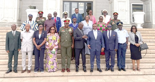 Kenneth Gilbert Adjei (4th from right), Minister of Defence, and Haruna Iddrisu (5th from right), Minister of Education, with the members of the board