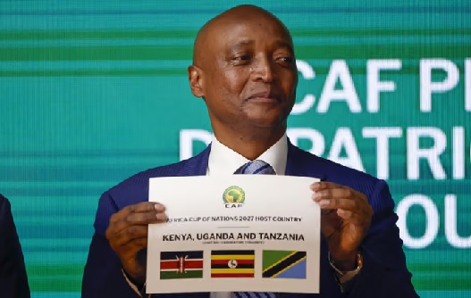 CAF chief Patrice Motsepe announces the host countries for the 2027 Africa Cup of Nations during a ceremony held in Cairo on September 27, 2023