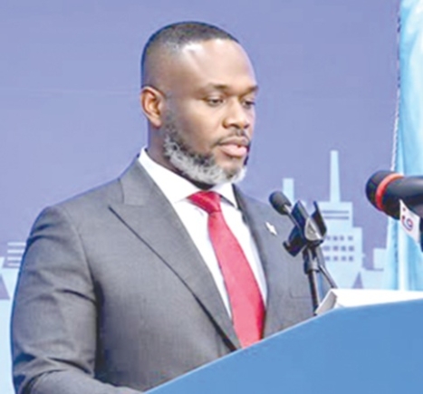 Gilbert Kenneth Adjei (left), Minister of Defence, addressing participants in the  Africa Maritime Security Forum