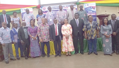 Dr Zanetor Agyeman-Rawlings (middle), Minister of Environment , Science and Technology, with Executives of CSIR 