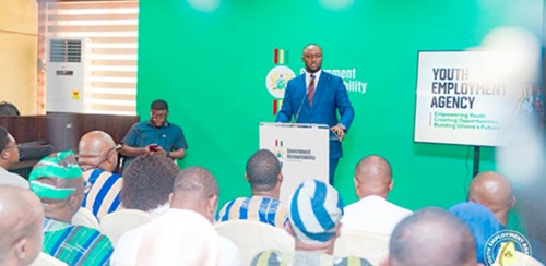 Malik Basintale, Chief Executive Officer, Youth Employment Agency, speaking at the Government Accountability Series in Accra