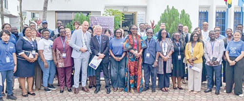 Gloria Noi (7th from right), Director, Policy Planning, Budgeting, Monitoring and Evaluation, Ministry of Labour, Jobs and Employment, with Fatou Diallo Ndiaye (7th from left), Chief of Mission, IOM Ghana, other dignitaries and participants. Picture: ERNEST KODZI