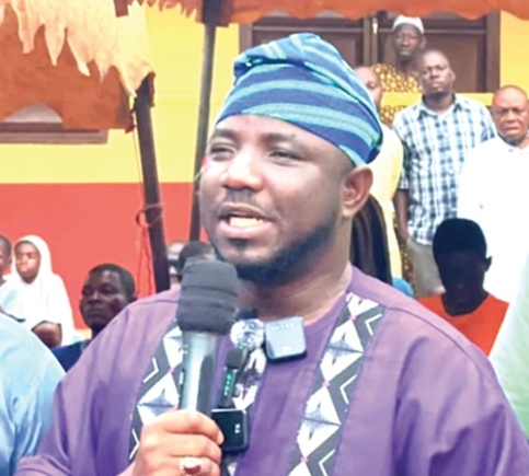 Prof. Seidu Mahama Alidu (right) speaking at the inauguration of a school block in the Tamale Central constituency