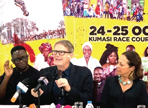 Evangelist Andrew Palau (middle), one of the guest speakers, addressing the media ahead of the festival