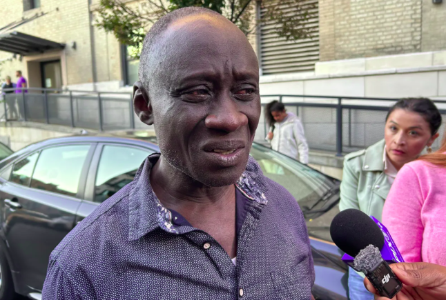 Thomas Frimpong, father of Javits Frimpong, speaks to the media after his son was fatally shot near E. 171st St. and Crotona Place in the Bronx on Thursday, Oct. 29, 2026. (Kerry Burke / New York Daily News)