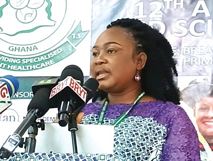 Esther Osei Birikorang (inset), National Chairperson of ENT Nurses Society, Ghana, addressing participants in a conference in Koforidua