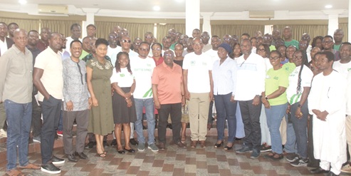 Edward Ato Sarpong (7th from left), Managing Director of ADB PLC; James Obeng-Gyan (6th from left), Chairman of the ADB PMSU; Francis-Xavier Kongkuah (6th from right), ADB Local Union Chairman; with other members of the unions and participants in the meeting