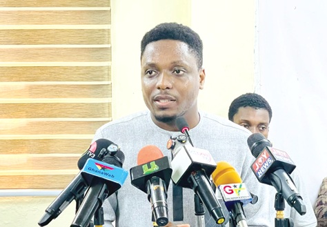 Michael Addo, the Convenor, South Africa evacuees, addressing the press in Accra